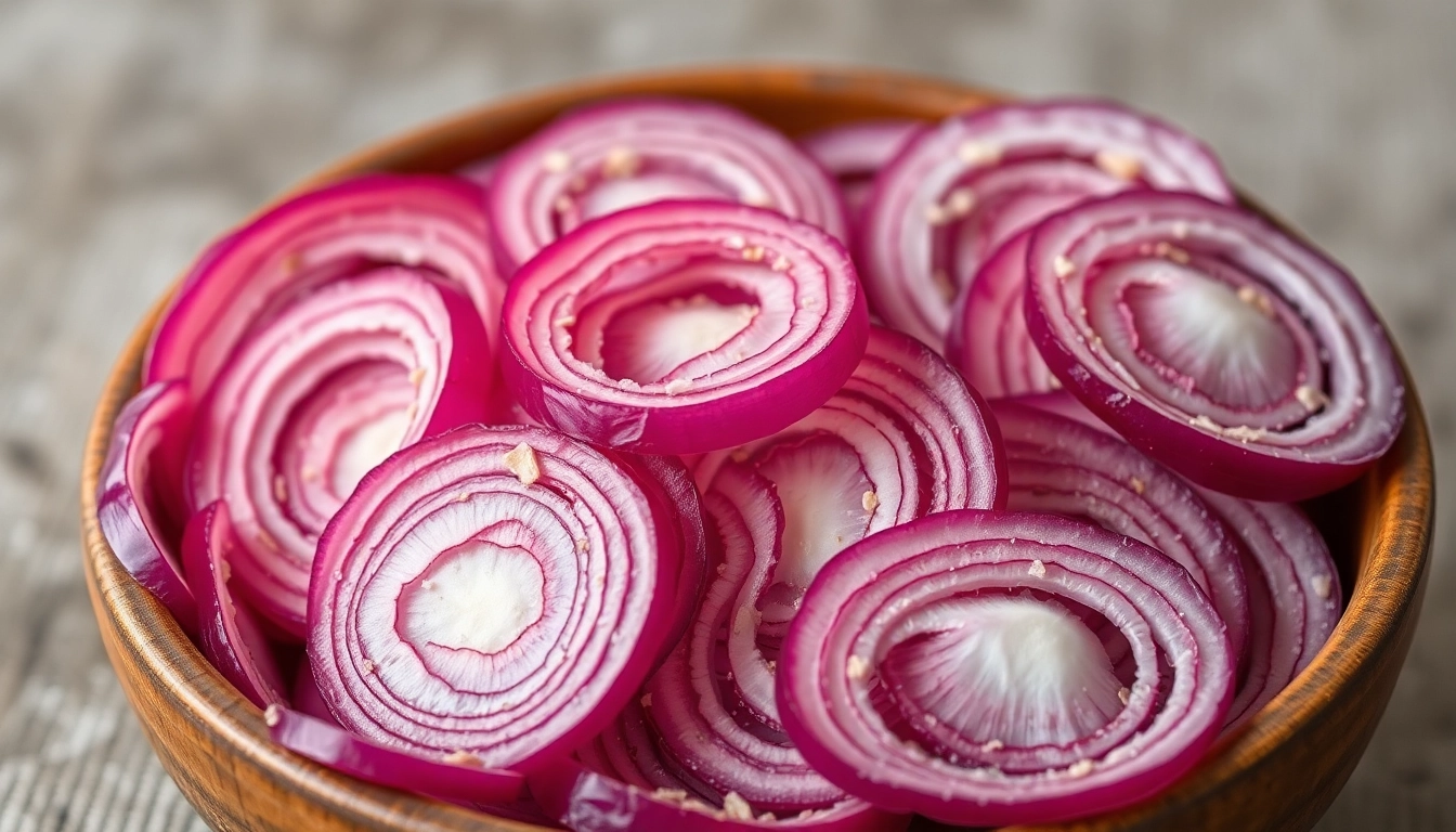 Dehydrated Red Onion slices displayed on a wooden surface highlighting quality and freshness